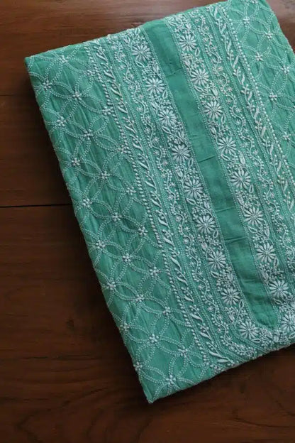 Green All Over Chikankari Malmal Unstitched Men's Kurtas Fabric