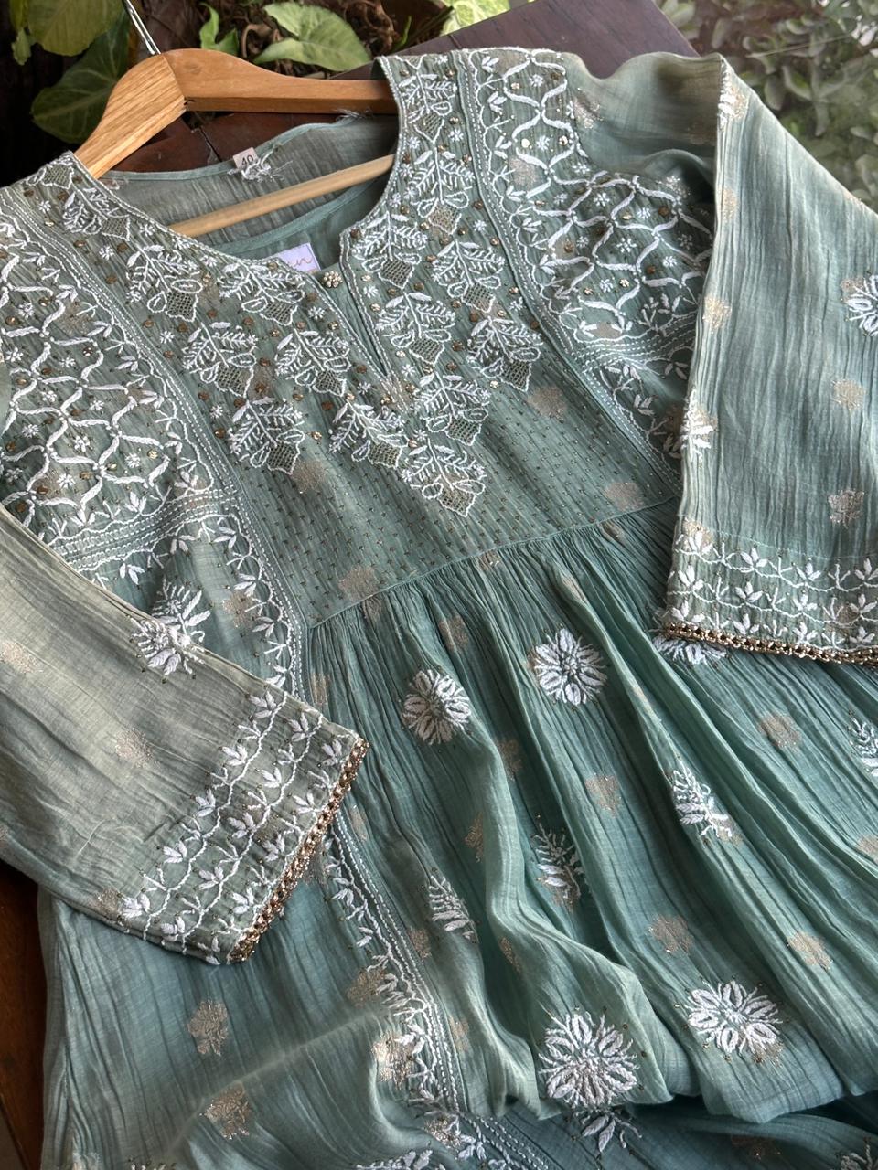 Green Kota Chikankari Ready to Wear Tunics