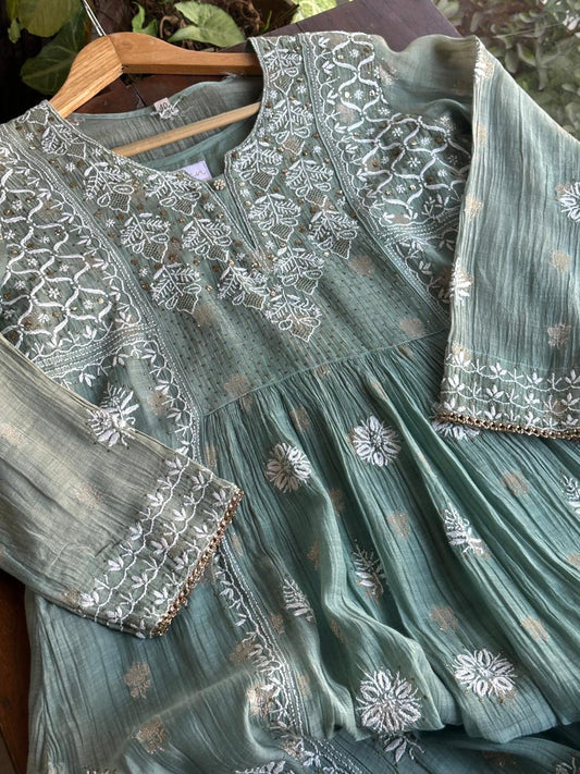 Green Kota Chikankari Ready to Wear Tunics