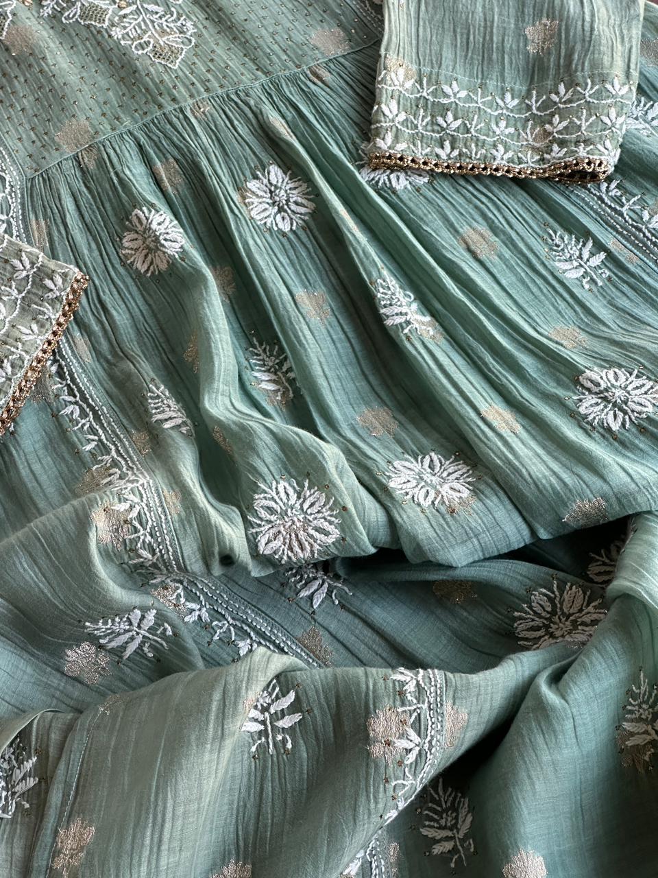 Green Kota Chikankari Ready to Wear Tunics