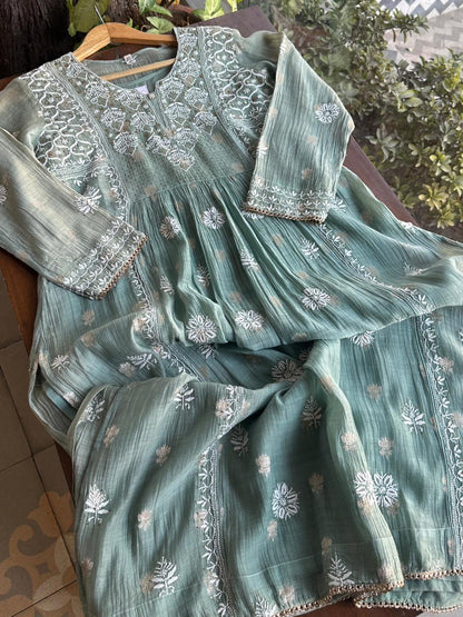 Green Kota Chikankari Ready to Wear Tunics