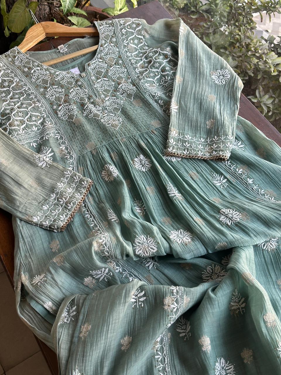 Green Kota Chikankari Ready to Wear Tunics
