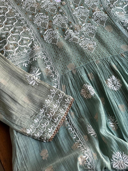 Green Kota Chikankari Ready to Wear Tunics