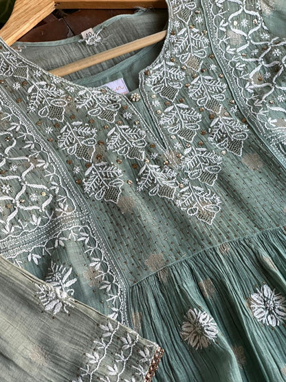 Green Kota Chikankari Ready to Wear Tunics
