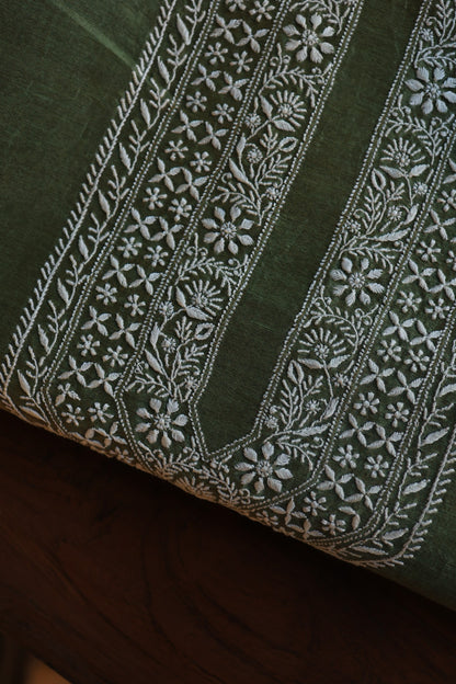 Green Linen Chikankari Unstitched Men's Kurtas Fabric