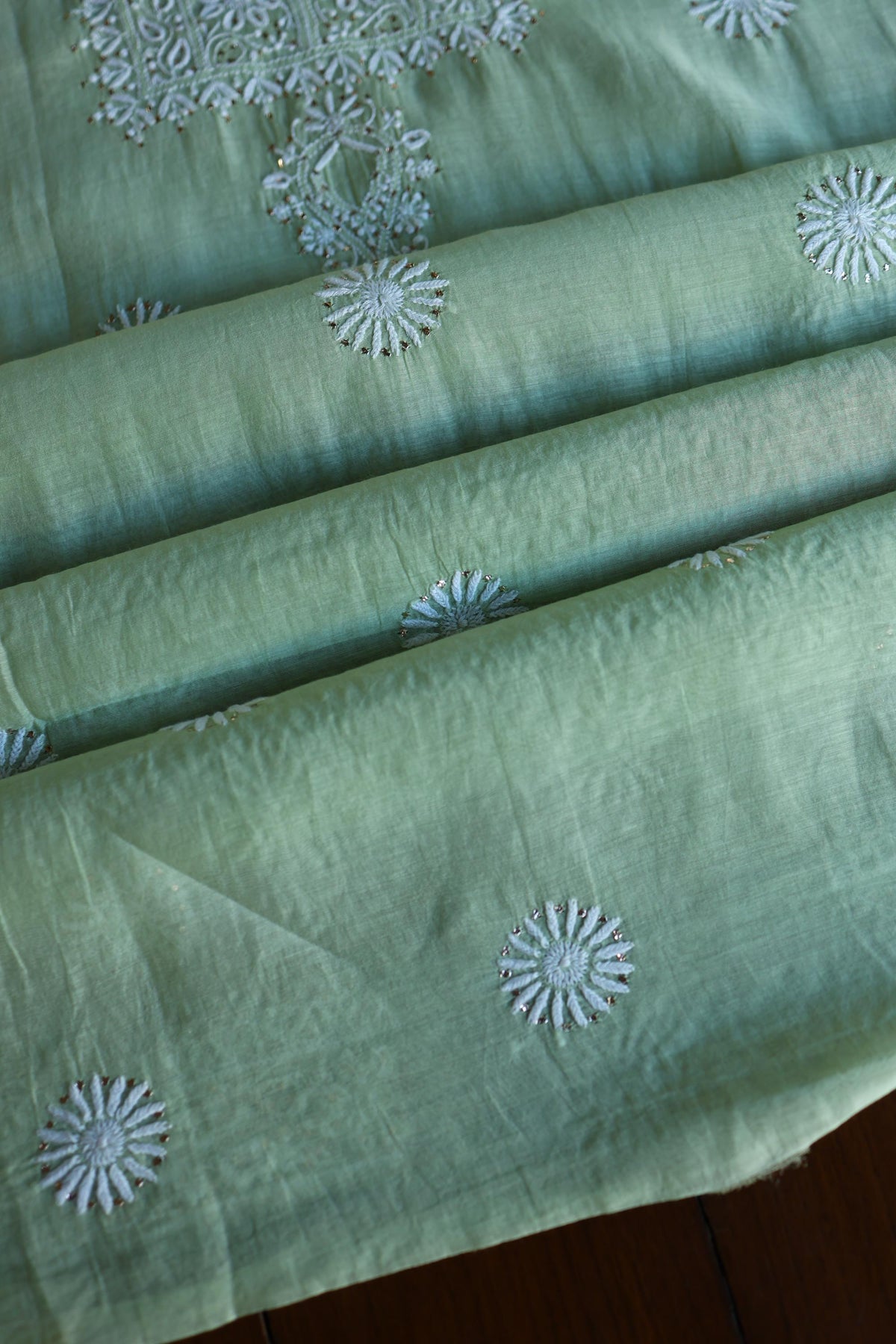 Green Mal Cotton Chikankari Kurta & Dupatta Set with Mukaish Work
