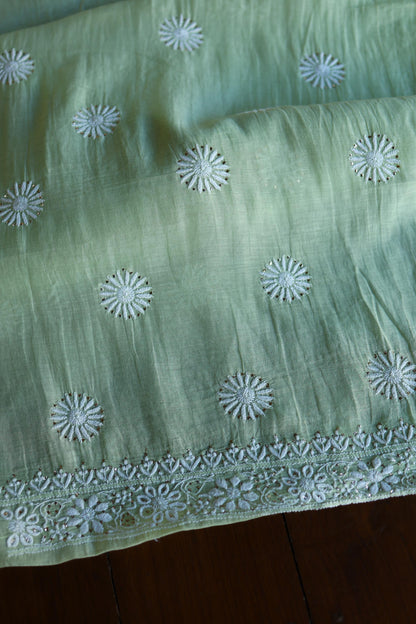 Green Mal Cotton Chikankari Kurta & Dupatta Set with Mukaish Work