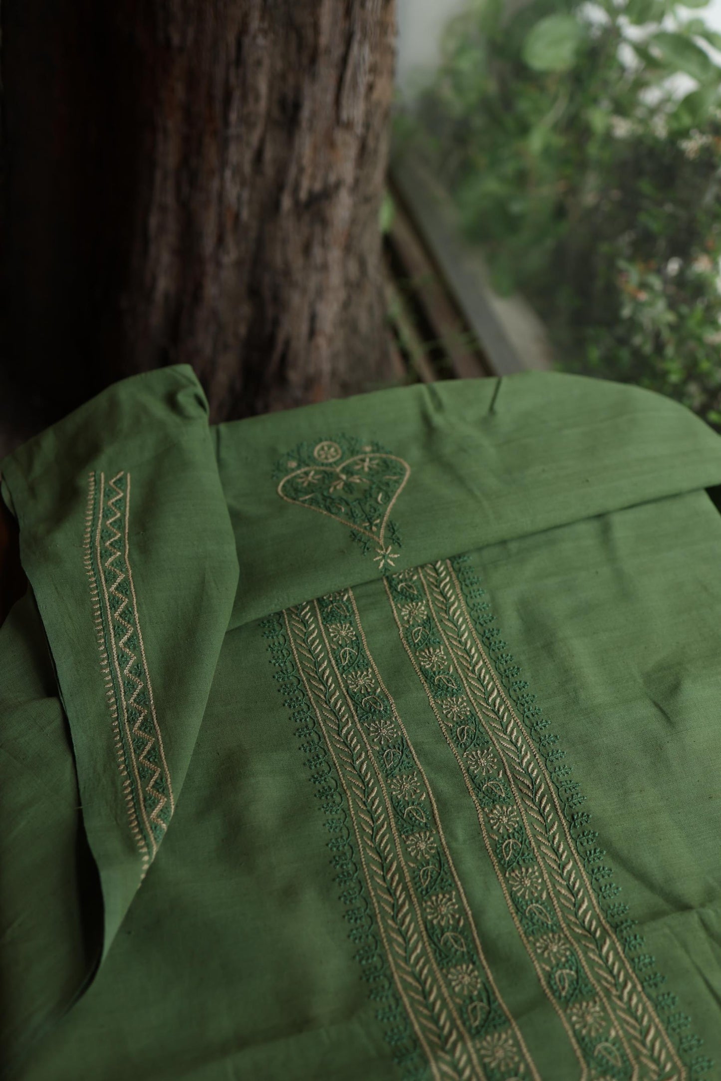 Green Malkha Handspun Khadi Kurtas Unisex Fabric