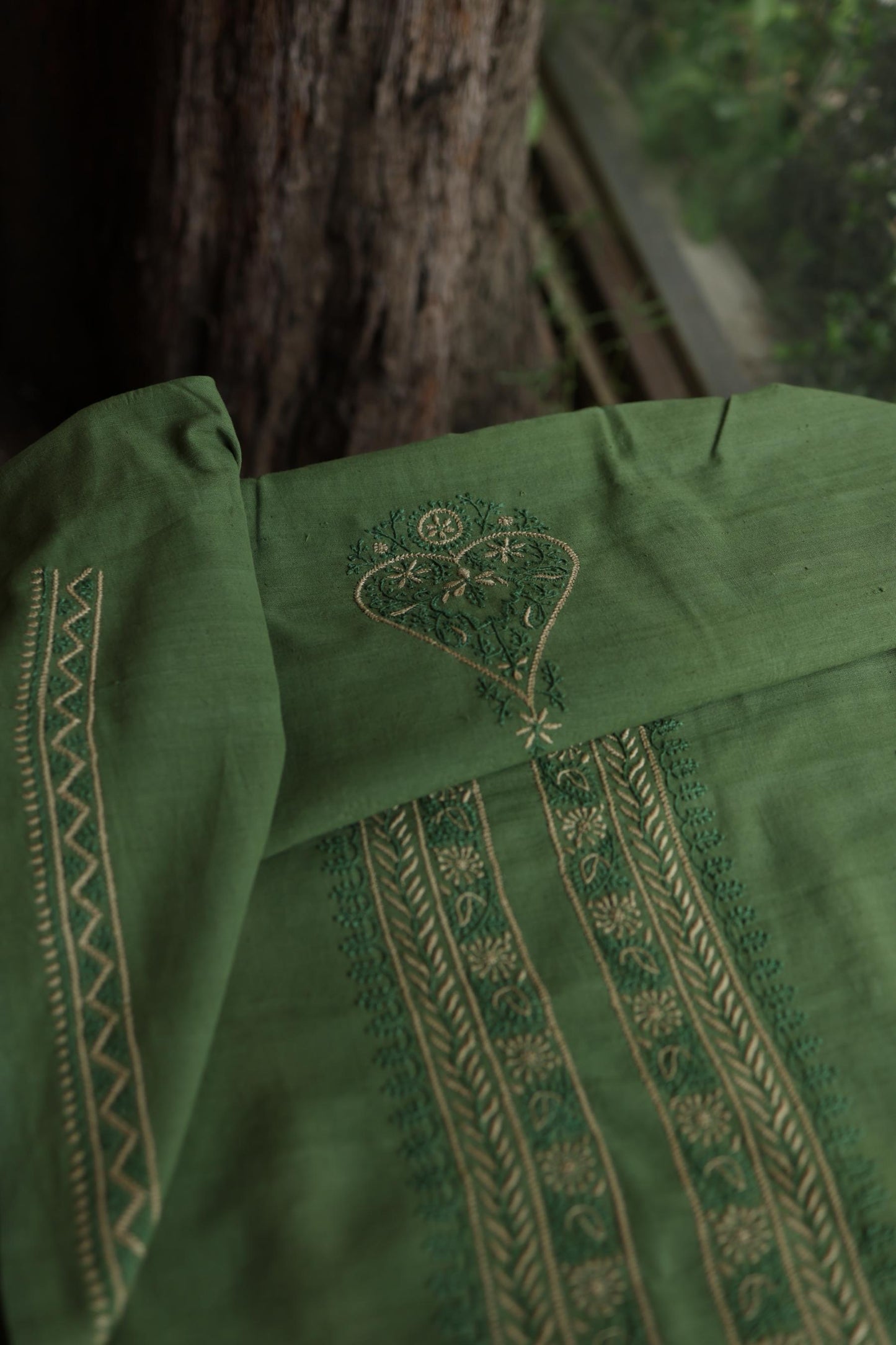 Green Malkha Handspun Khadi Kurtas Unisex Fabric