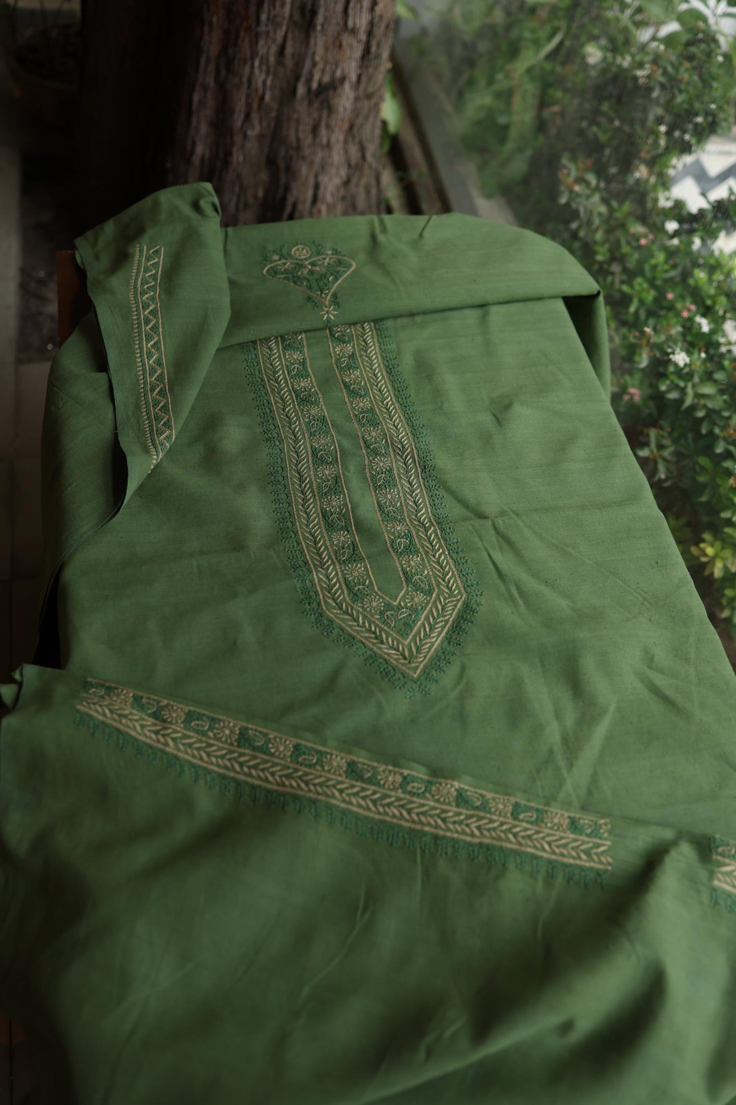 Green Malkha Handspun Khadi Kurtas Unisex Fabric