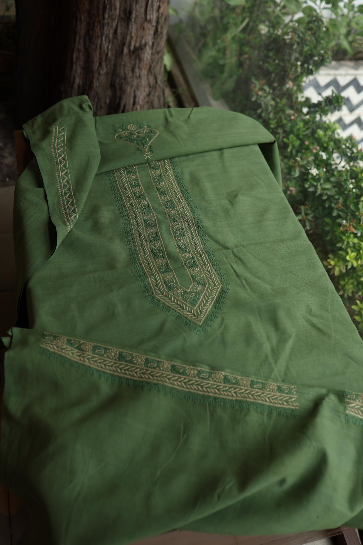 Green Malkha Handspun Khadi Kurtas Unisex Fabric