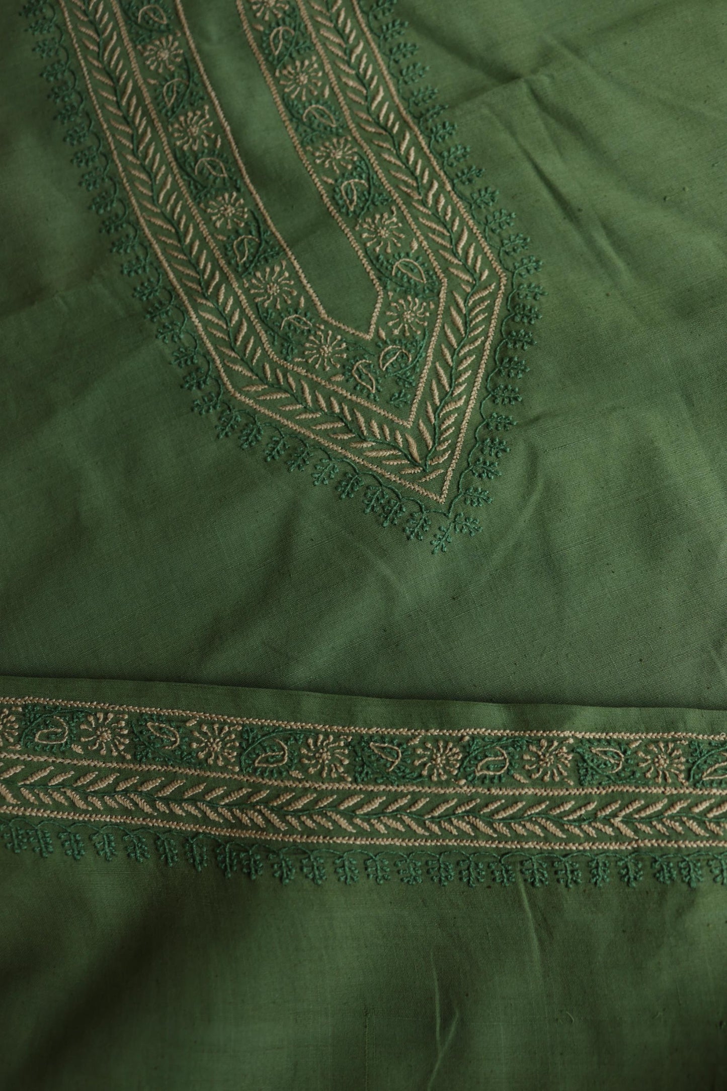 Green Malkha Handspun Khadi Kurtas Unisex Fabric