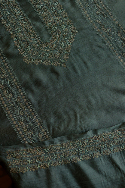 Green Moonga Silk Chikankari Men’s Kurta Fabric