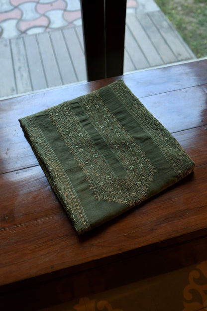 Green Moonga Silk Chikankari Men’s Kurta Fabric
