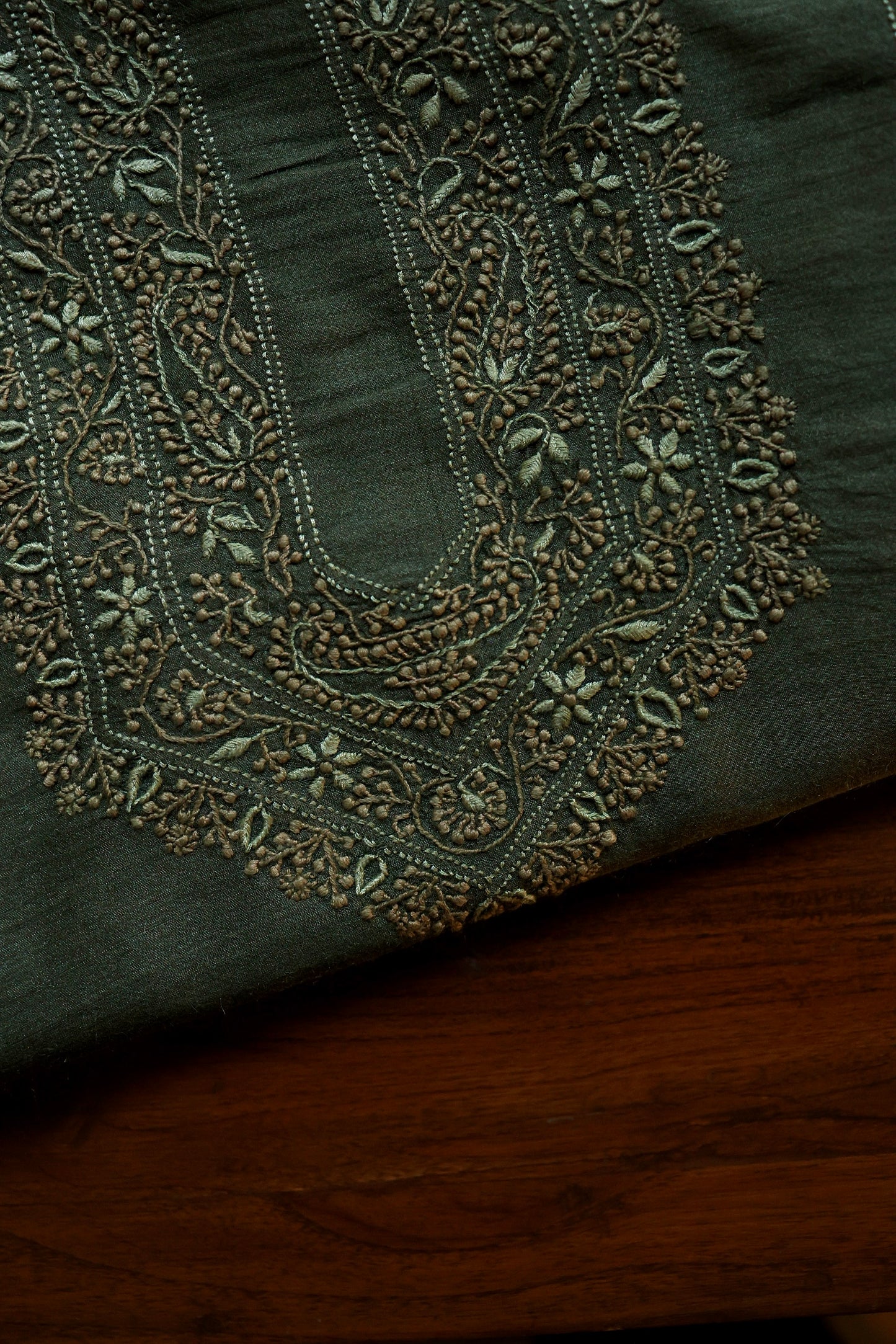 Green Moonga Silk Chikankari Men’s Kurta Fabric