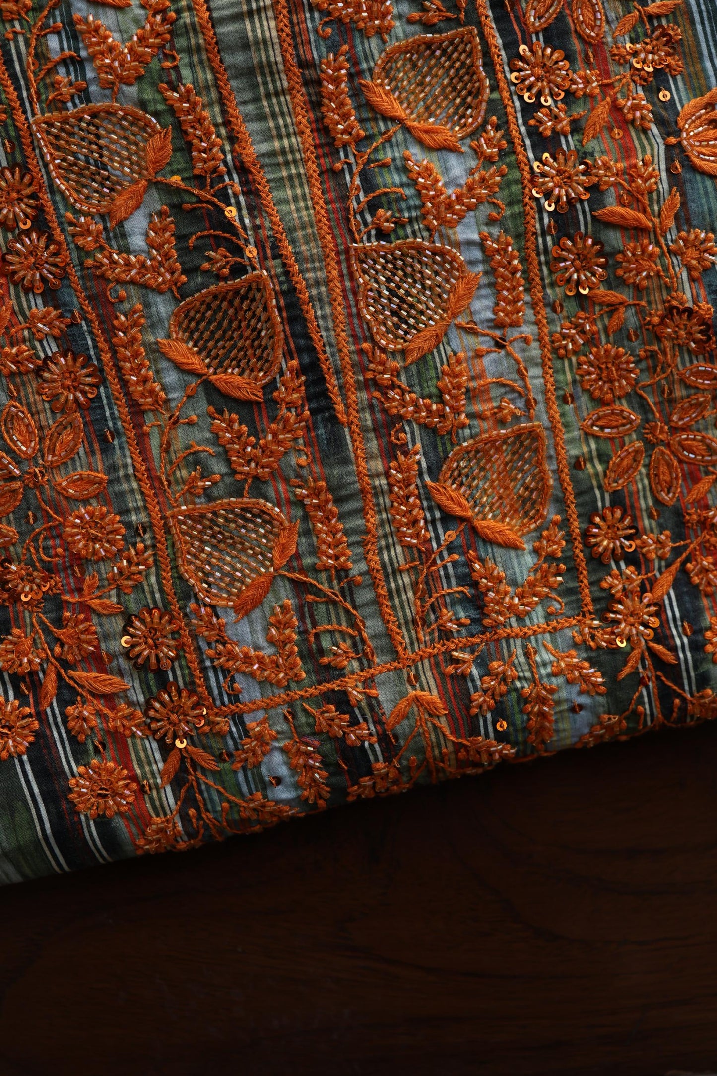 Green Multi Cotton Kurta Fabric with Chikankari & Sequin Work
