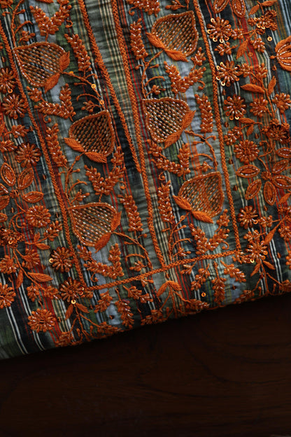 Green Multi Cotton Kurta Fabric with Chikankari & Sequin Work