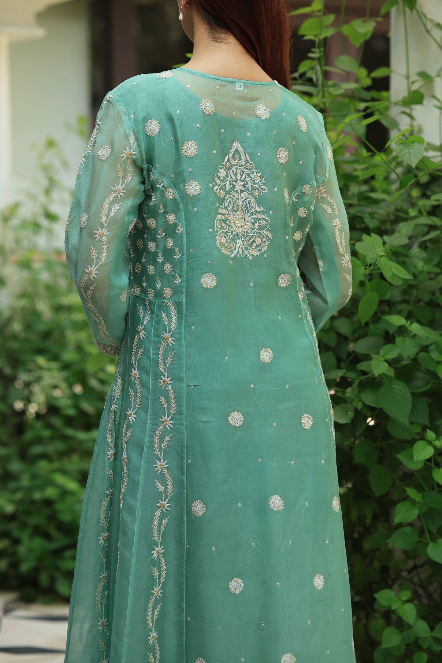 Green & Blue Noor Organza Chikankari Anarkali Kurta With Dupatta