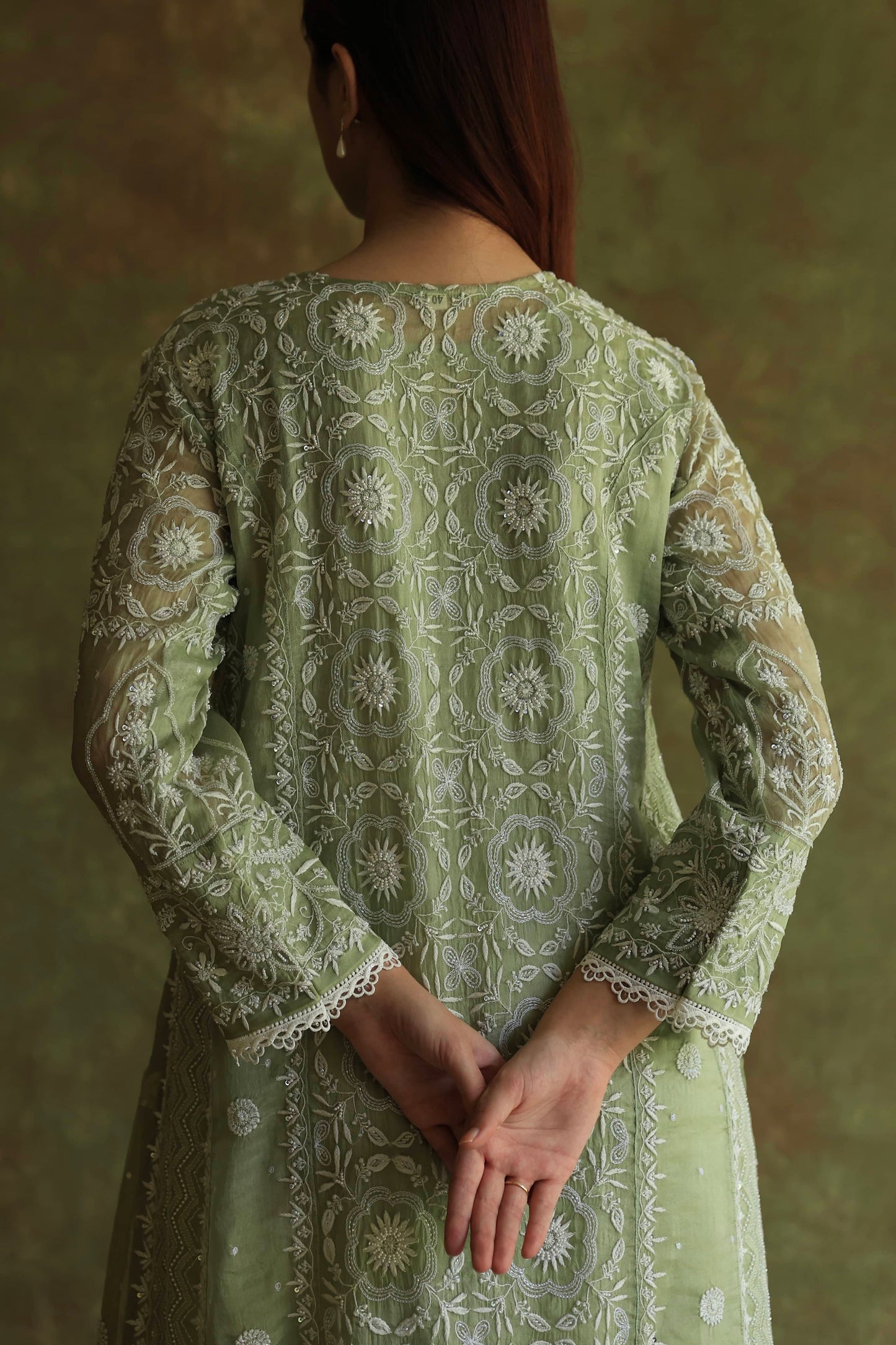 Green Noor Organza Chikankari Anarkali Kurta With Dupatta