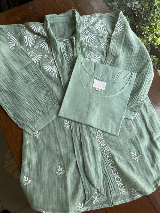 Green Shade Chikankari Short Shirt