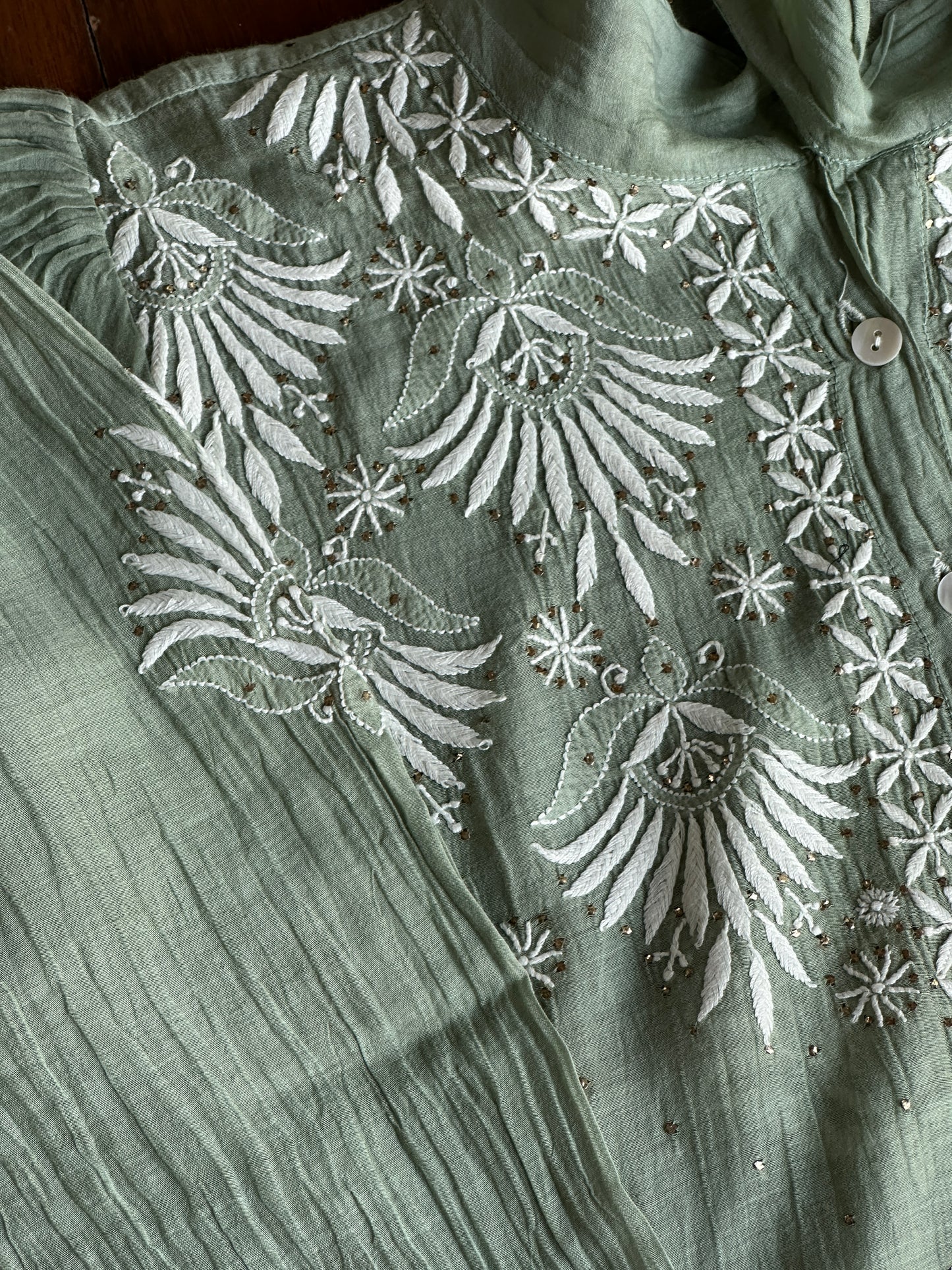Green Shade Chikankari Short Shirt