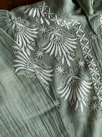 Green Shade Chikankari Short Shirt