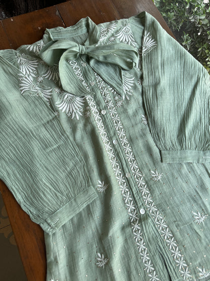 Green Shade Chikankari Short Shirt