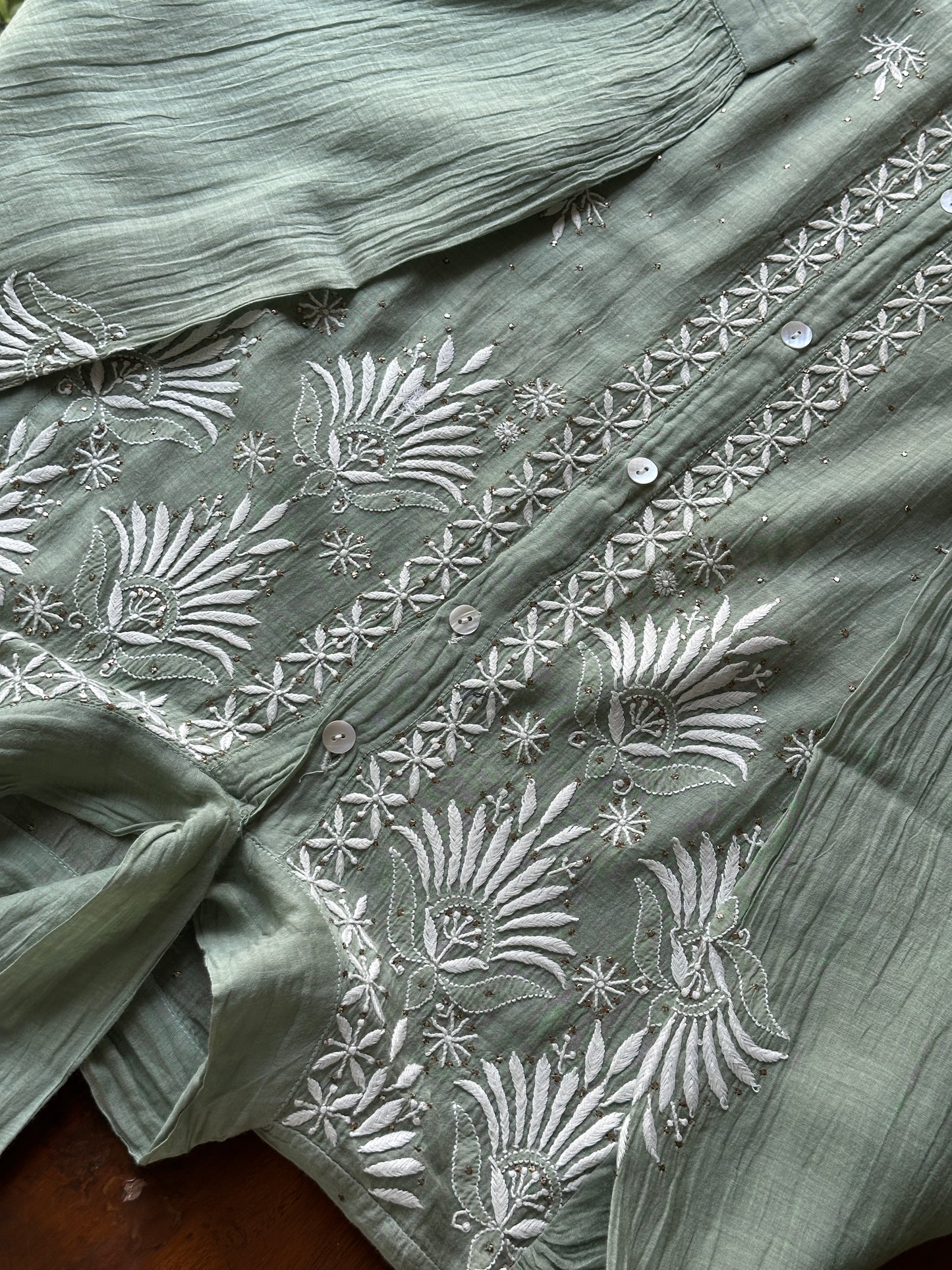 Green Shade Chikankari Short Shirt