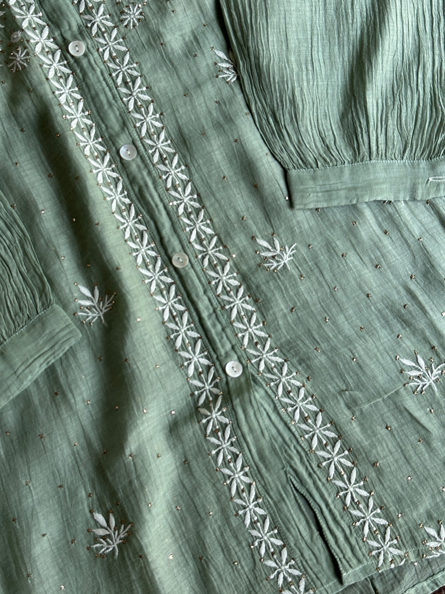 Green Shade Chikankari Short Shirt