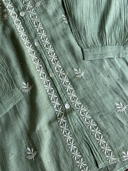 Green Shade Chikankari Short Shirt