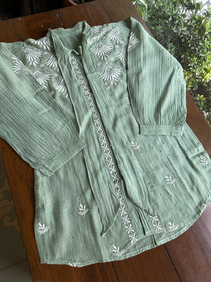 Green Shade Chikankari Short Shirt