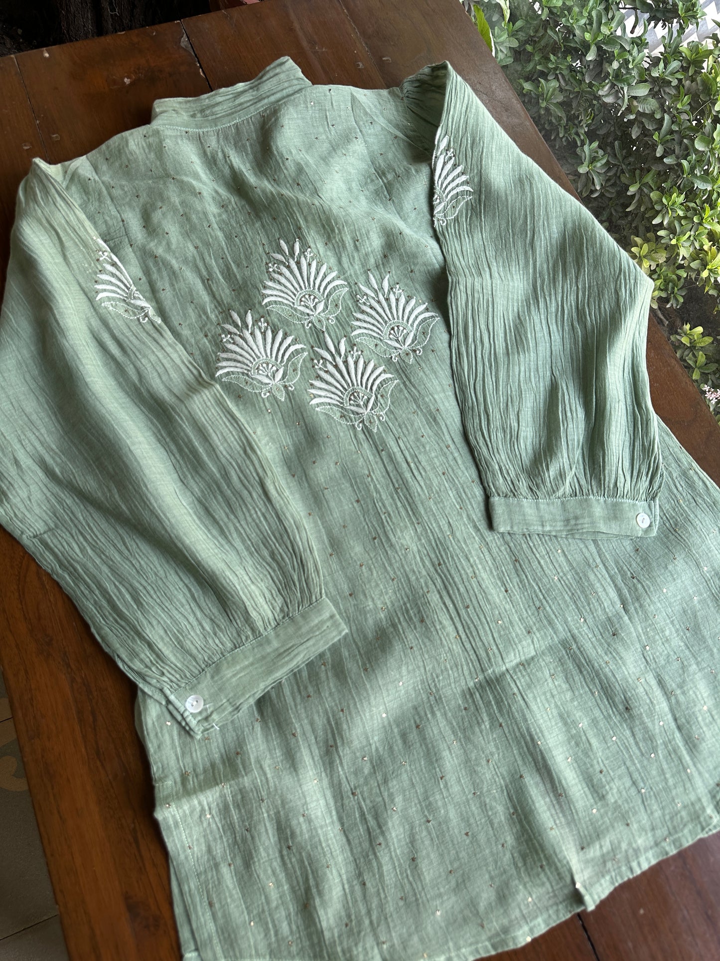 Green Shade Chikankari Short Shirt