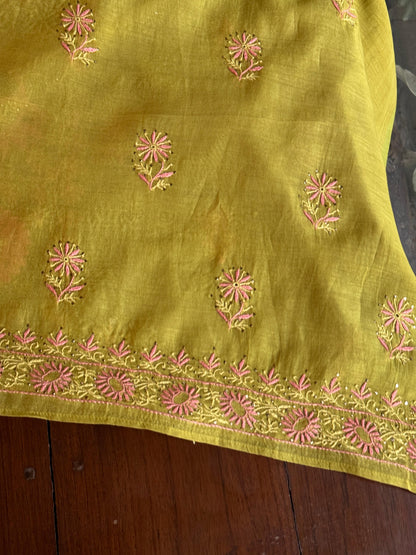 Green Shade Mal Cotton Fine Chikankari With Kamdani Work Unstitched Fabric