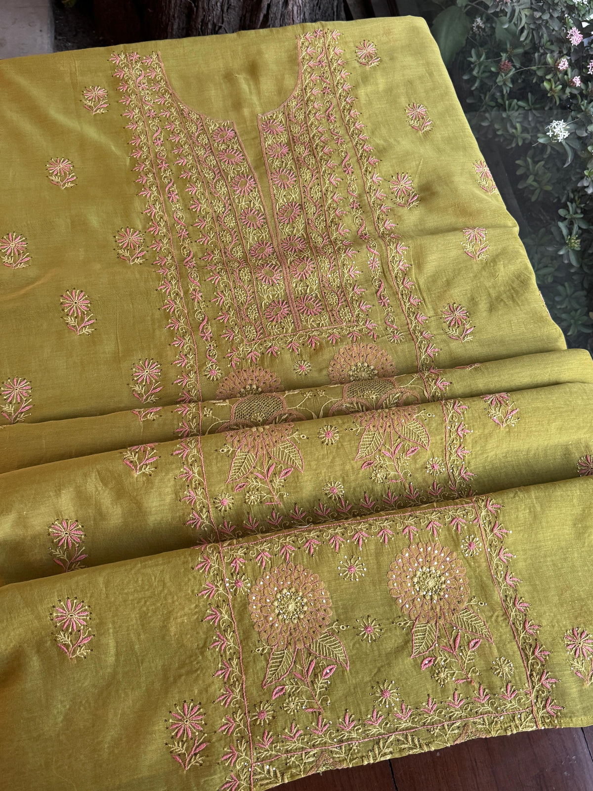 Green Shade Mal Cotton Fine Chikankari With Kamdani Work Unstitched Fabric