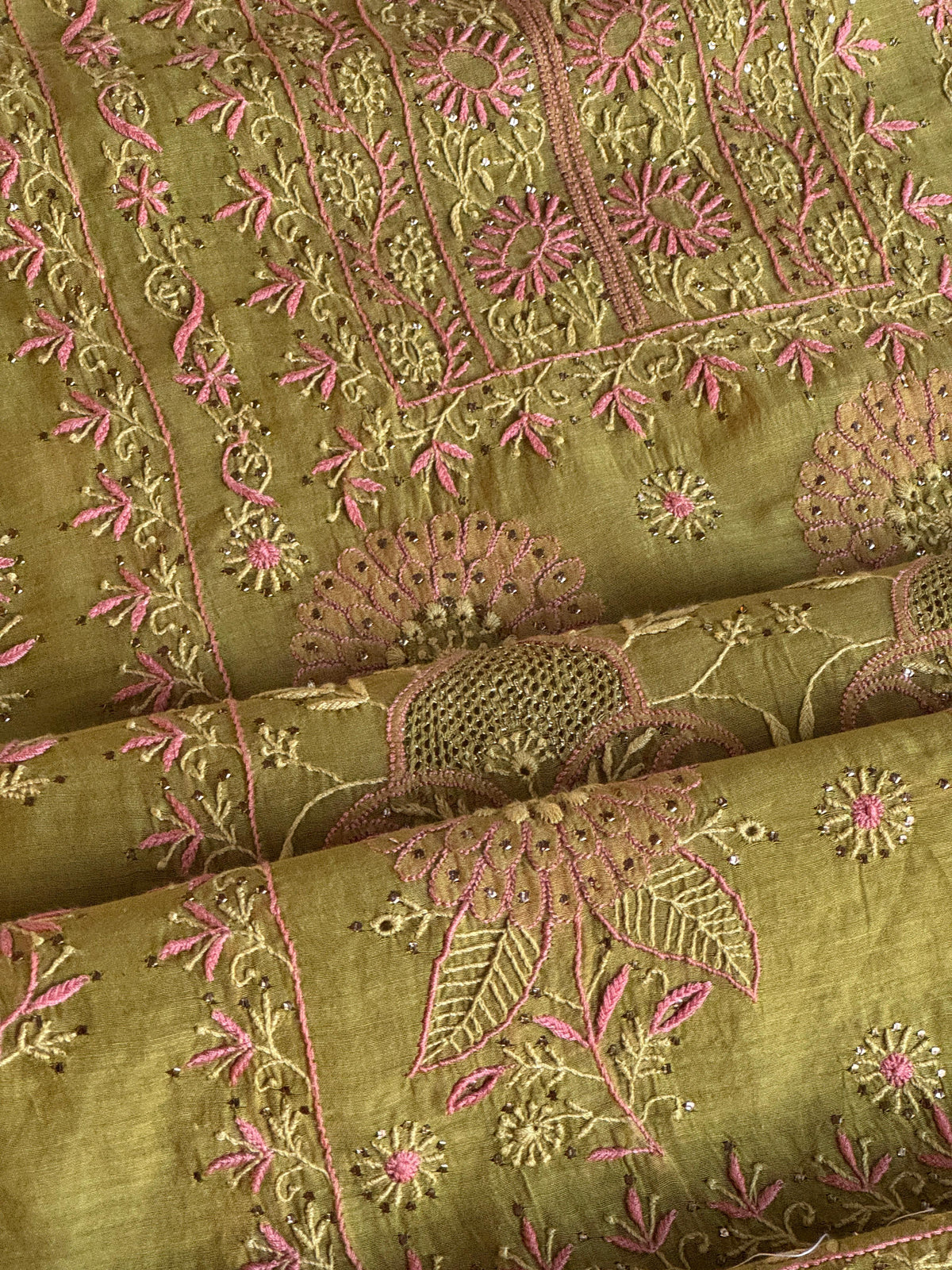 Green Shade Mal Cotton Fine Chikankari With Kamdani Work Unstitched Fabric
