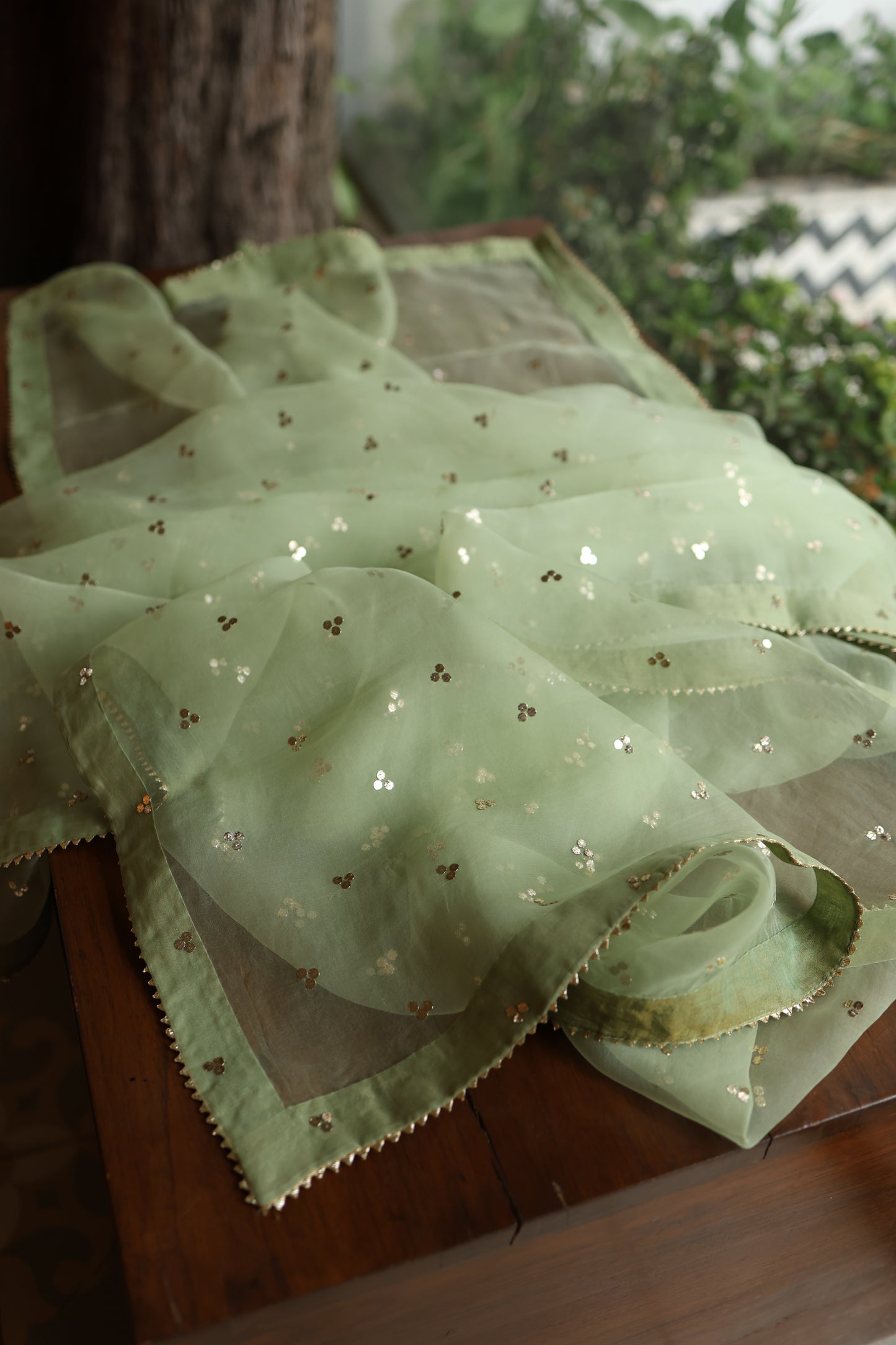 Green Shade Noor Organza Silk Badla Unstitched Kurta Dupatta Set