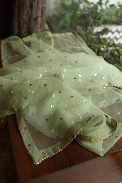 Green Shade Noor Organza Silk Badla Unstitched Kurta Dupatta Set