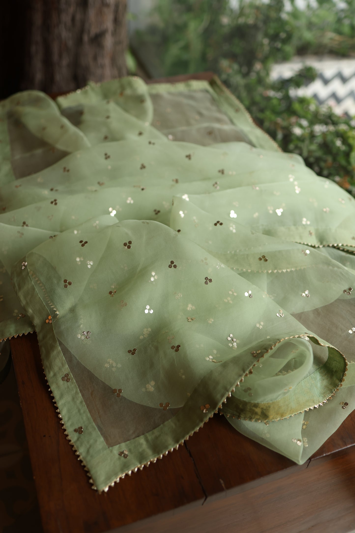 Green Shade Noor Organza Silk Badla Unstitched Kurta Dupatta Set