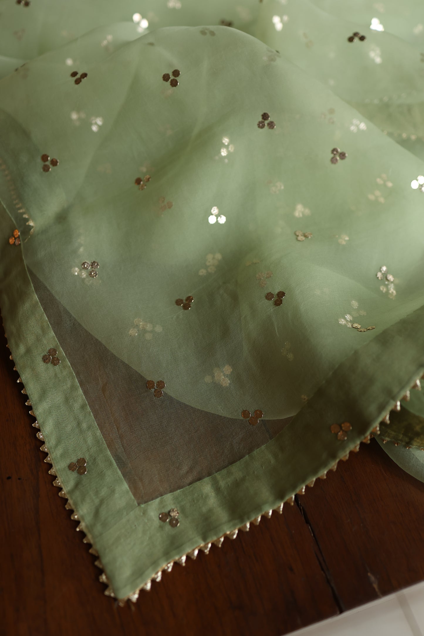 Green Shade Noor Organza Silk Badla Unstitched Kurta Dupatta Set