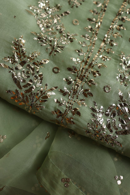 Green Shade Noor Organza Silk Badla Unstitched Kurta Dupatta Set