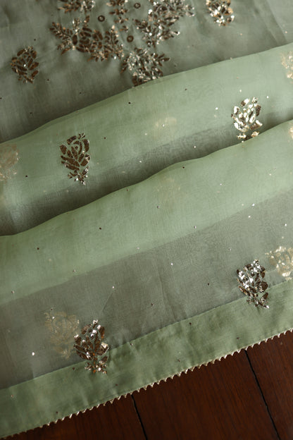 Green Shade Noor Organza Silk Badla Unstitched Kurta Dupatta Set