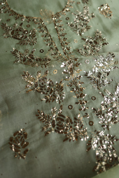 Green Shade Noor Organza Silk Badla Unstitched Kurta Dupatta Set