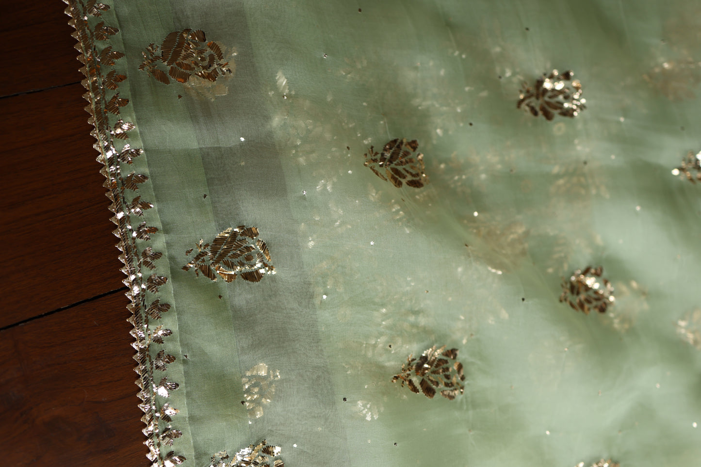 Green Shade Noor Organza Silk Badla Unstitched Kurta Dupatta Set