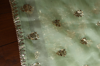 Green Shade Noor Organza Silk Badla Unstitched Kurta Dupatta Set