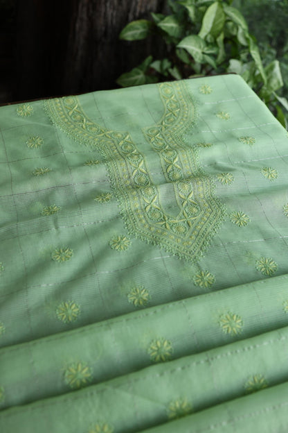 Green Shade Shade Tissue Zari Kota Chikankari Unstitched Fabric