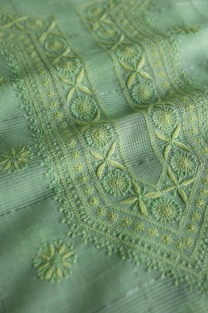 Green Shade Shade Tissue Zari Kota Chikankari Unstitched Fabric