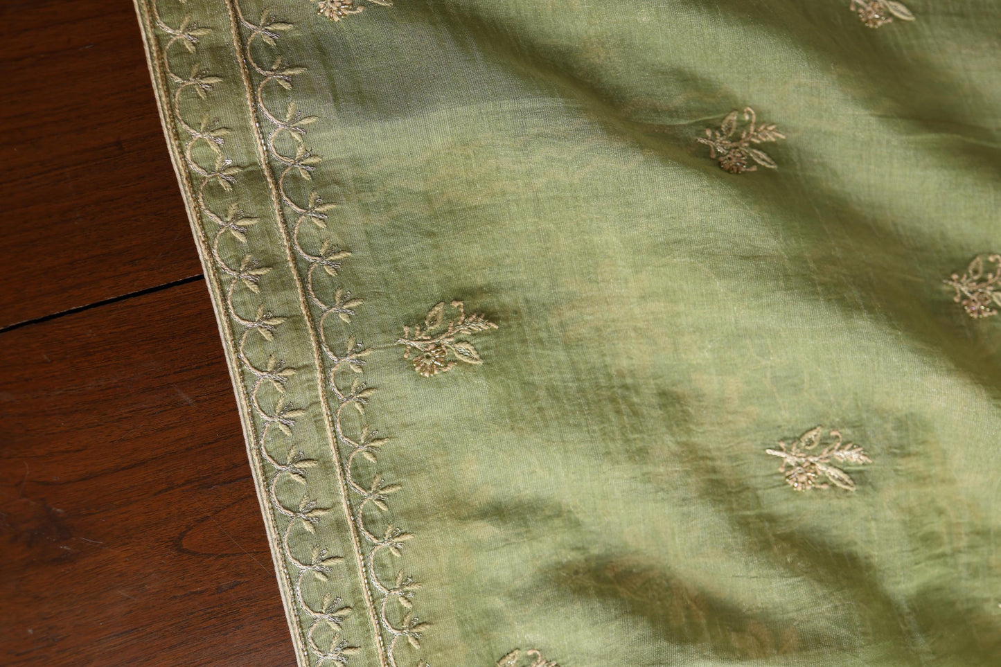 Green Shade Tissue Silk Chikankari Unstitched Fabric