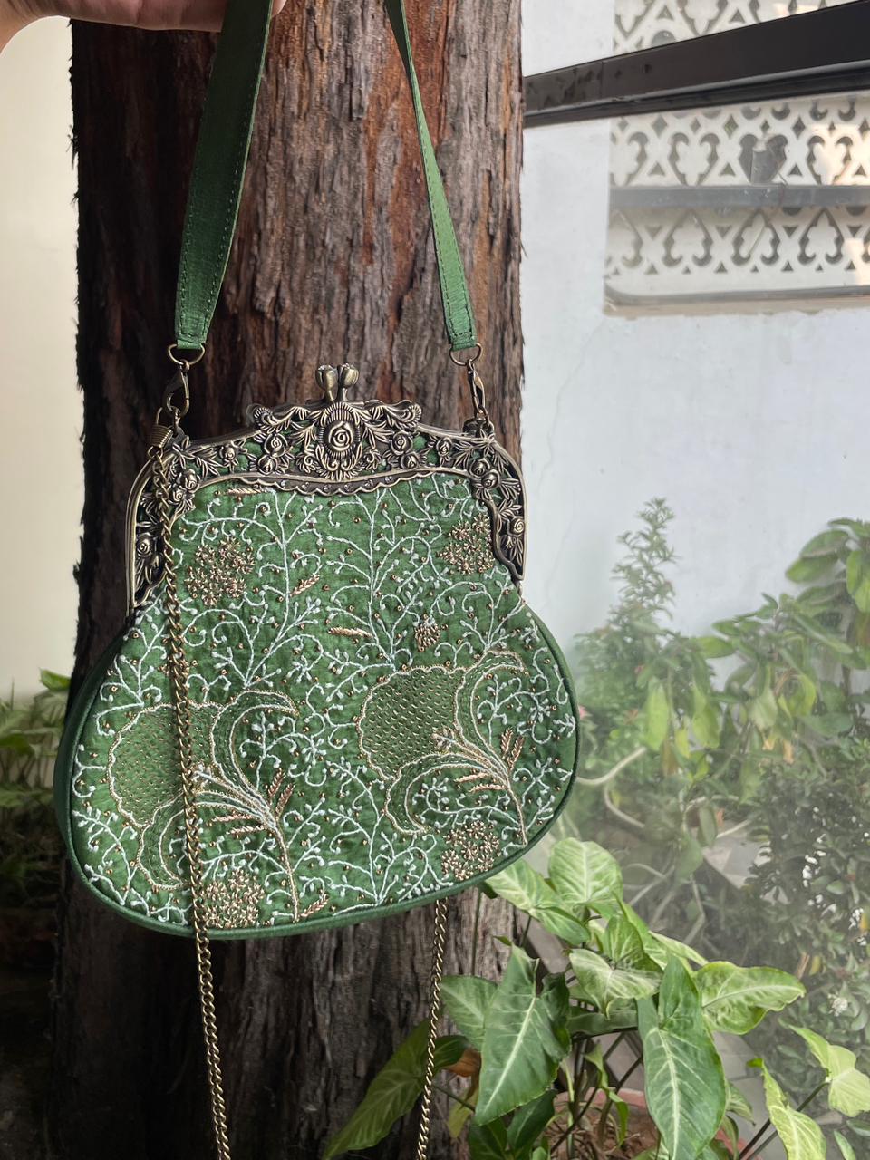 Green Shade | Vintage Ari Mukaish Sling Bags