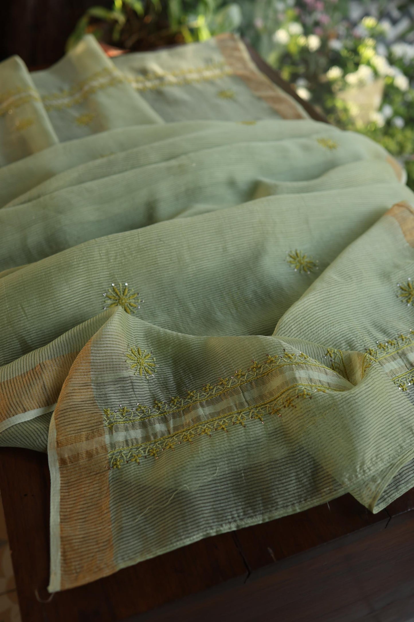 Green Shade Zari Booti Fine Chikankari With Kamdani Work Unstitched Fabric