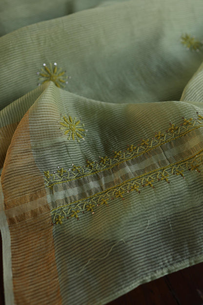 Green Shade Zari Booti Fine Chikankari With Kamdani Work Unstitched Fabric